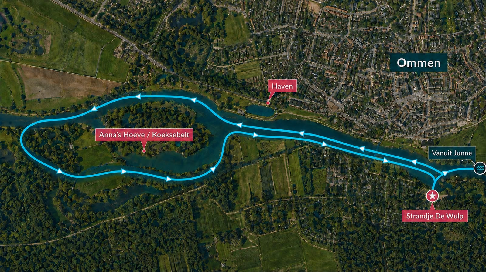 Route Van Stuw tot Stad van Junne naar Ommen via de Koeksegeul